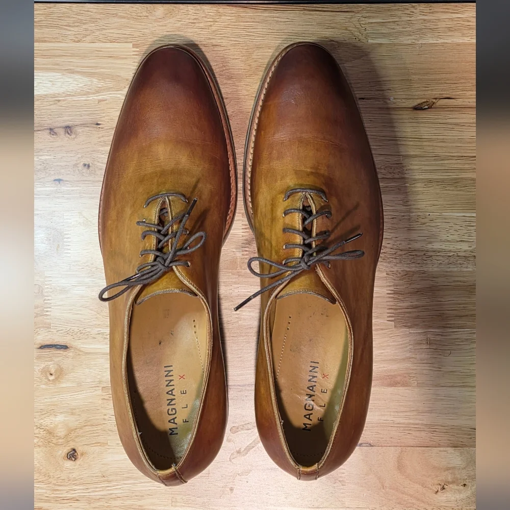 Magnanni Men’s Cognac Patina Leather Derby Hybrid Shoes  Size 13M  Model 21250 - Picture 3 of 4